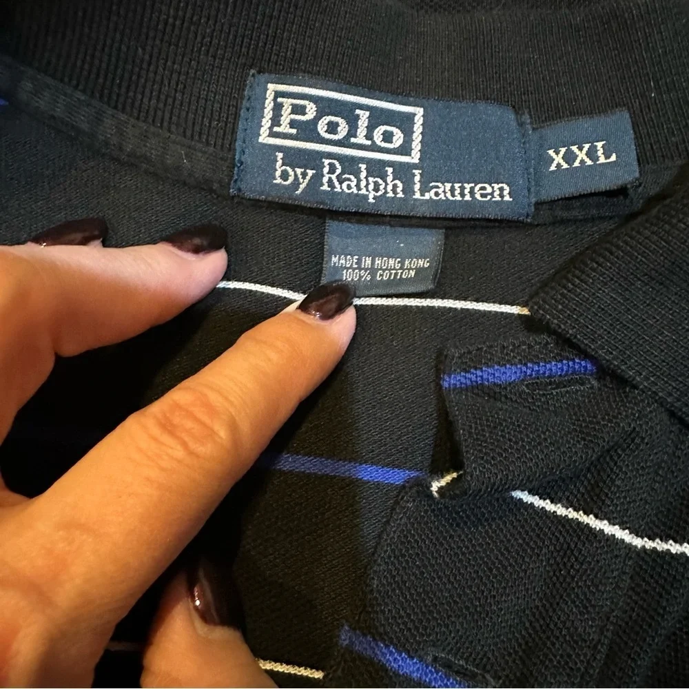 POLO RALPH LAUREN XXL Navy Light Blue White Stripe Polo R $125